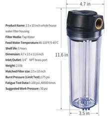 Geekpure 10-Inch Whole House Clear Filter Housing – 3/4″ NPT Brass Port-Fit for