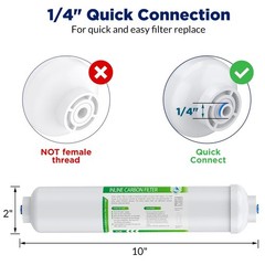 10″x2″ T33 Post Carbon Filter Inline Water Filter Replacement 1/4″ Quick Connect