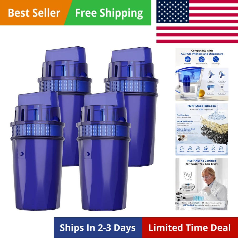 4-Pack Water Filter Replacement for All PUR, PURPlus Water Pitchers and Dispe…