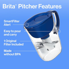 Smartlight Water Filter Pitcher, 10-Cup BPA-Free, Mazarine Blue, 2-Month Filter