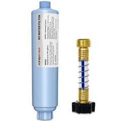 RV Inline Water Filter with 3/4″ Flexible Hose Protector for Drinking & Washing