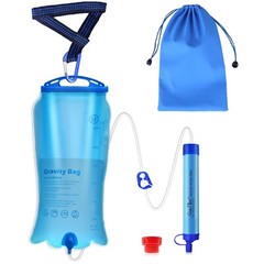 Gravity Water Filter Straw,Portable 3L Water Storage Bag, Adjustable Tree Strap