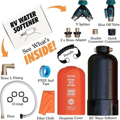 RV Water Softener Portable – 16,000 Grain, 3/4″ GHT Fittings, Convenient Wate…