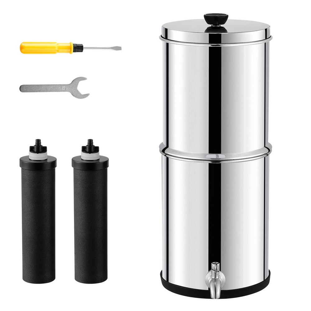 Uimoso 1.5G Gravity-fed Water Filter Countertop System Stainless Steel 2 Filters