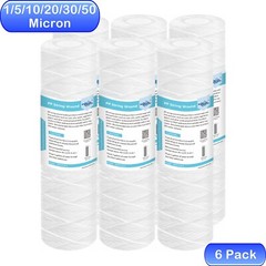 6 Pack 10″ x 2.5″ Whole House Well Water Filtration String Wound Sediment Filter