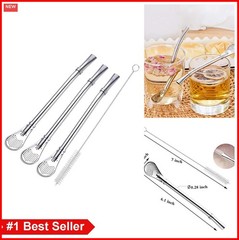Yerba Mate Bombilla Straw 6 Inch 304 Stainless Steel Filter Spoon Straws Set of