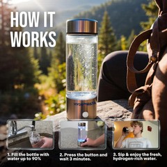HydroWata Portable Hydrogen Water Bottle – 14oz 420ml Hydrogen Water Generato…
