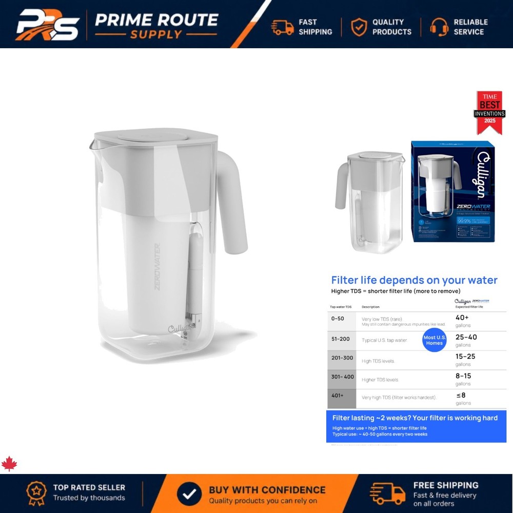 Elegant 8-Cup ZeroWater Filter Pitcher – Reduces Lead & PFAS, TDS Meter Included
