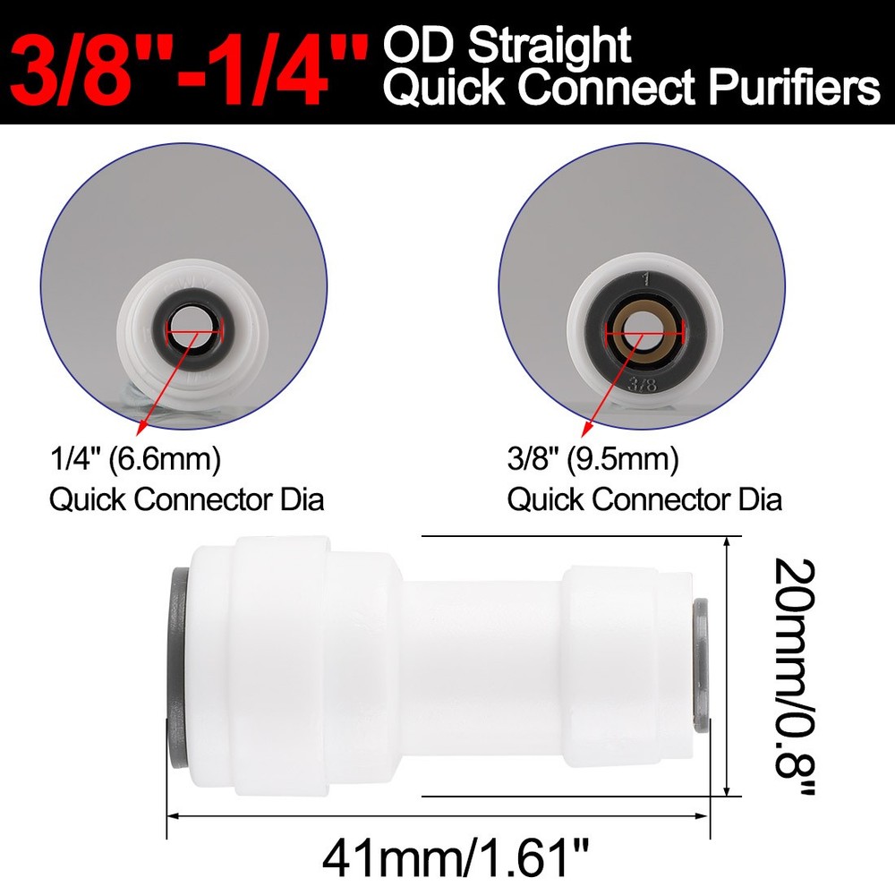 3/8 to 1/4 Inch OD Straight Quick Connect Water Tube Fittings RO Fittings 5pcs