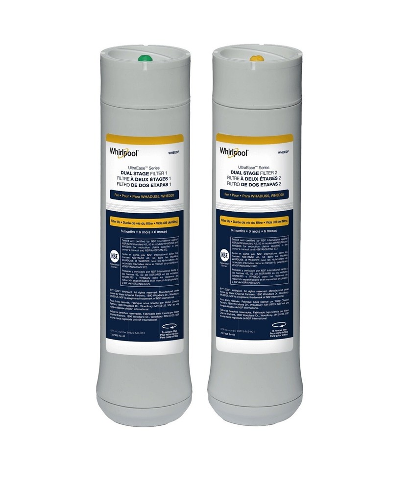 2 Pack Filter WHIRLPOOL ULTRAEASE Dual Stage Water Filters for WHADUS5 & WHEDD20