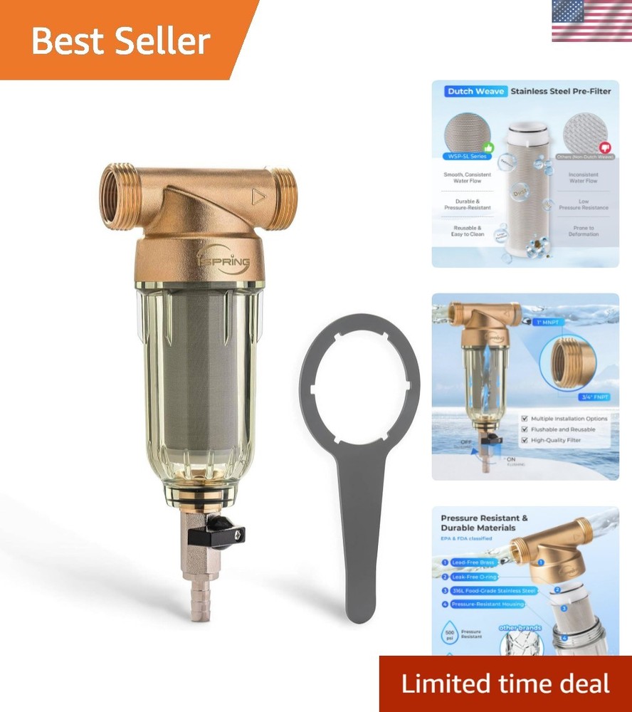 Brass Whole House Sediment Filter, 1″ + 3/4″ MNPT Fittings, Easy Installation