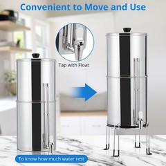 Gravity-fed Water Filter System, 2.25G Stainless-Steel Countertop Water Filte…