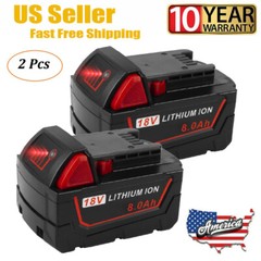 2Pack Battery For Milwaukee for M18 18V 8.0AH Extended Lithium Ion 48-11-1880 US