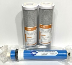 Membrane Replacement Reverse Osmosis System Filter Set, 2 Carbon Filters, 1 RO