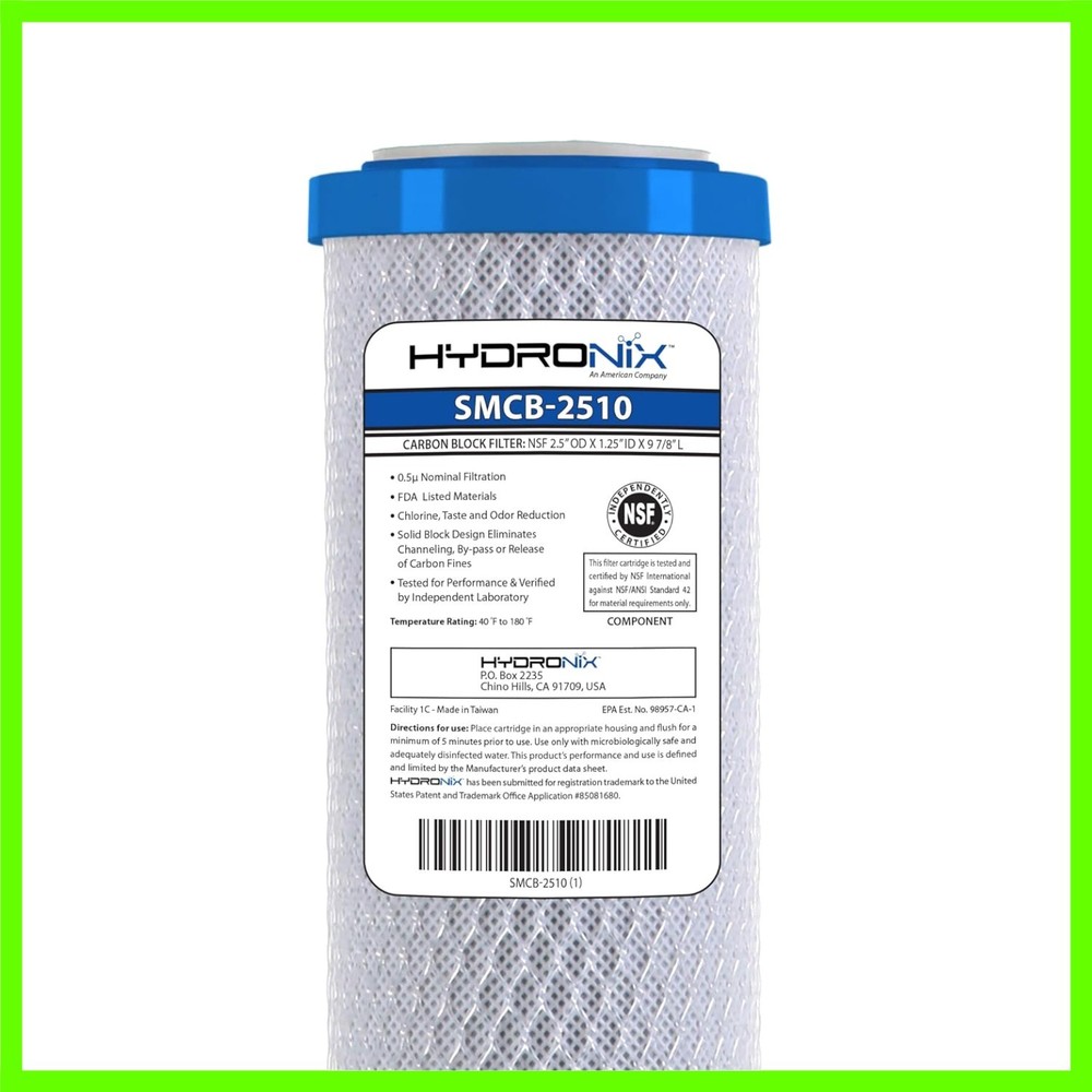 SMCB-2510 NSF Coconut Activated Carbon Block Water Filter, 2.5″ x 10″ – 0.5 M…
