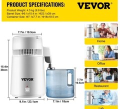 VEVOR 4L Water Distiller Purifier Machine Countertop Stainless Steel Interior CE