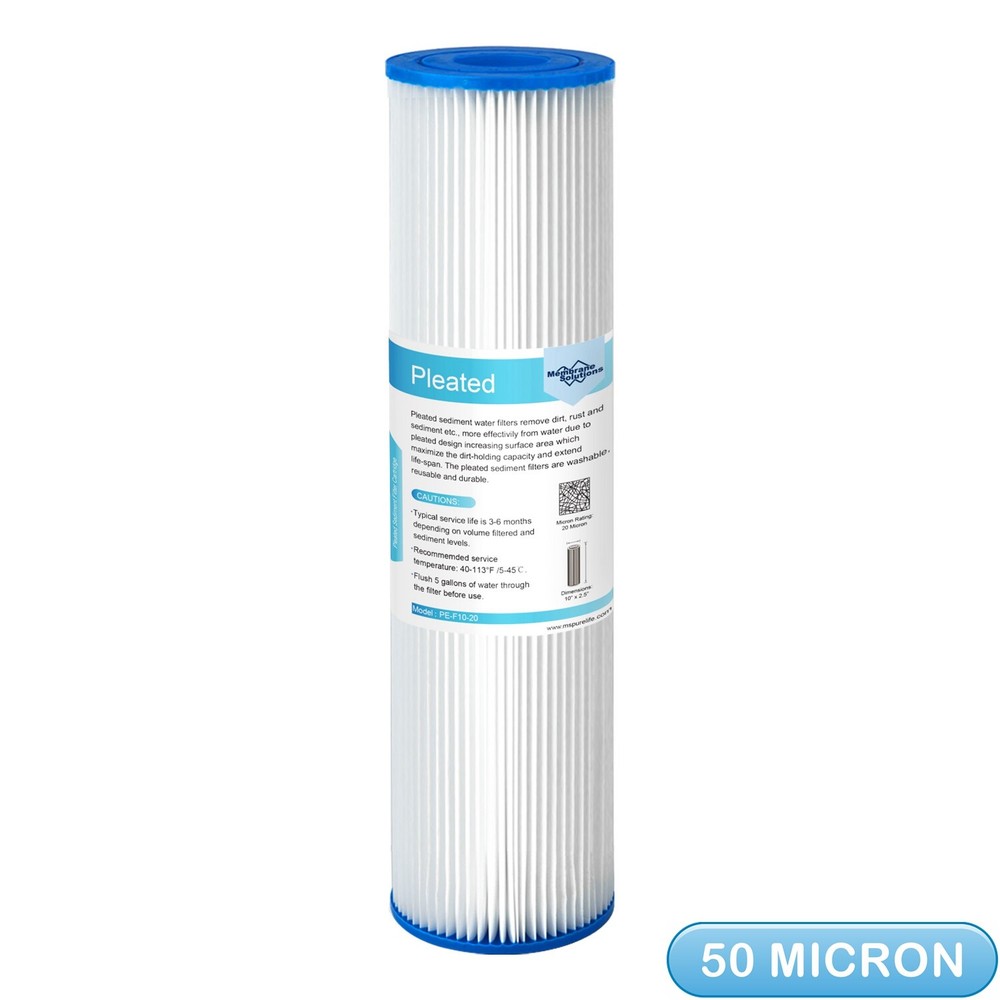 50 Micron 10″x2.5″ Pleated Sediment Water Filter Washable Replacement 1-50 Pack